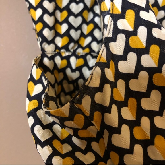 Anthropologie Odille Heart Print Tie Neck Silk Top Yellow White 6 - Picture 5 of 6
